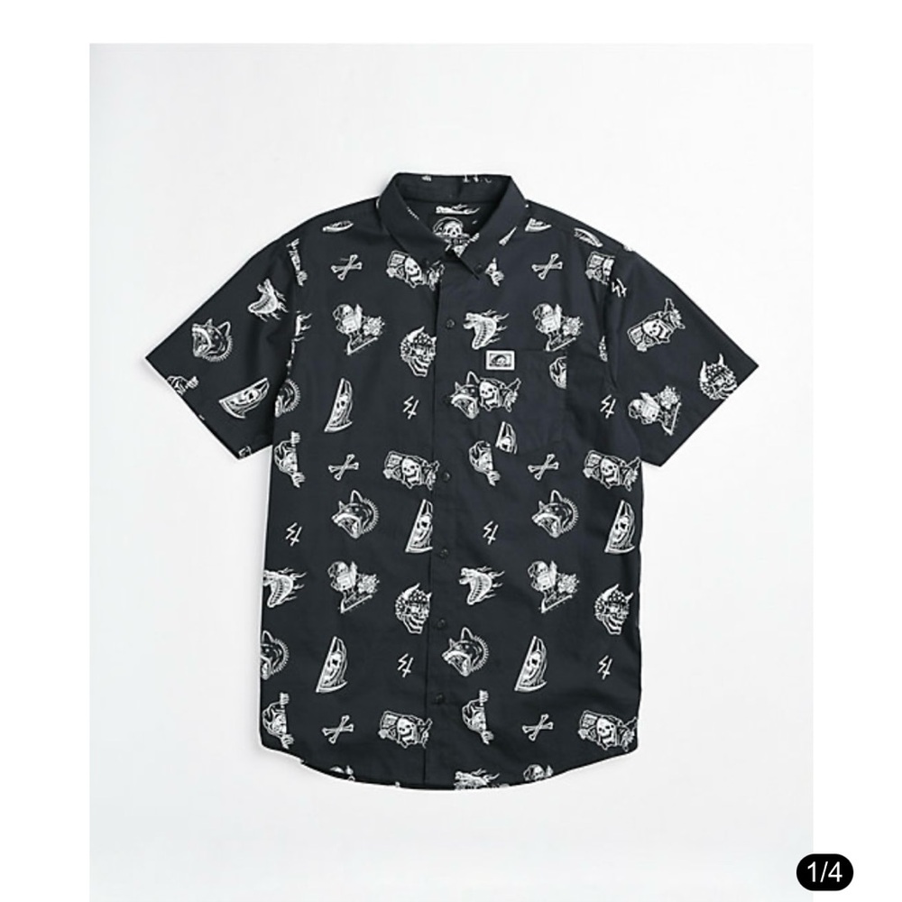 Lurking Class by Sketchy Tank Mixed Black Short Sleeve Button Up Shirt - L